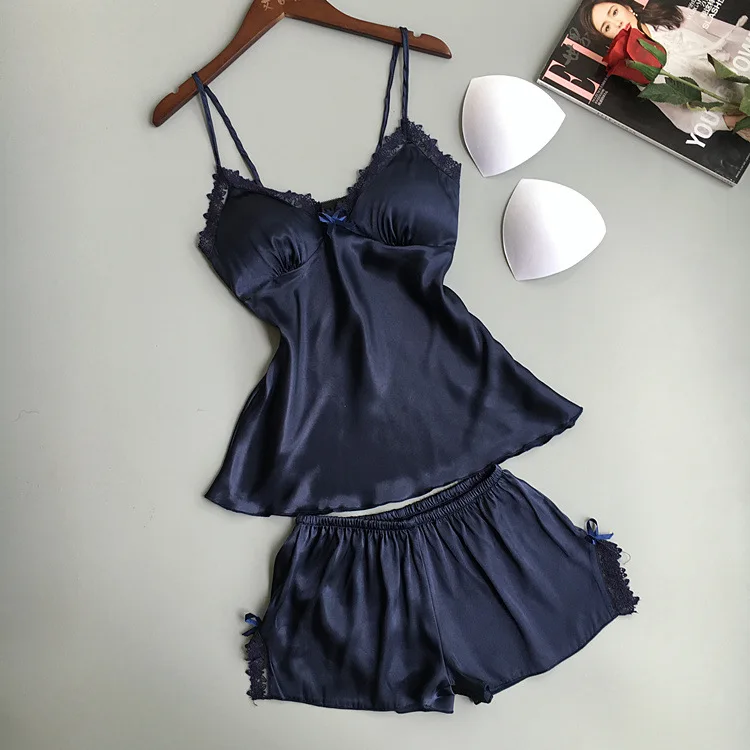 2 Piece Set Freshing Summer With Pad Sexy Lace Women Sleepwear Silk Pajamas Sexy Chest Pad Nightwear Women Summer Lace Homewear
2 Piece Set Freshing Summer With Pad Sexy Lace Women Sleepwear Silk Pajamas Sexy Chest Pad Nightwear Women Summer Lace Homewear