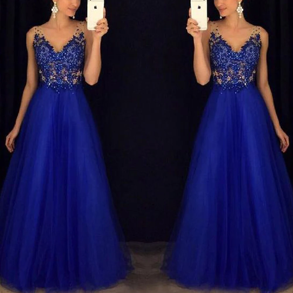 Royal Blue Prom Dresses 2019 Vestidos de Gala Lace Appliques Beaded Crystal Tulle A Line Long Evening Dresses Vestidos
Royal Blue Prom Dresses 2019 Vestidos de Gala Lace Appliques Beaded Crystal Tulle A Line Long Evening Dresses Vestidos