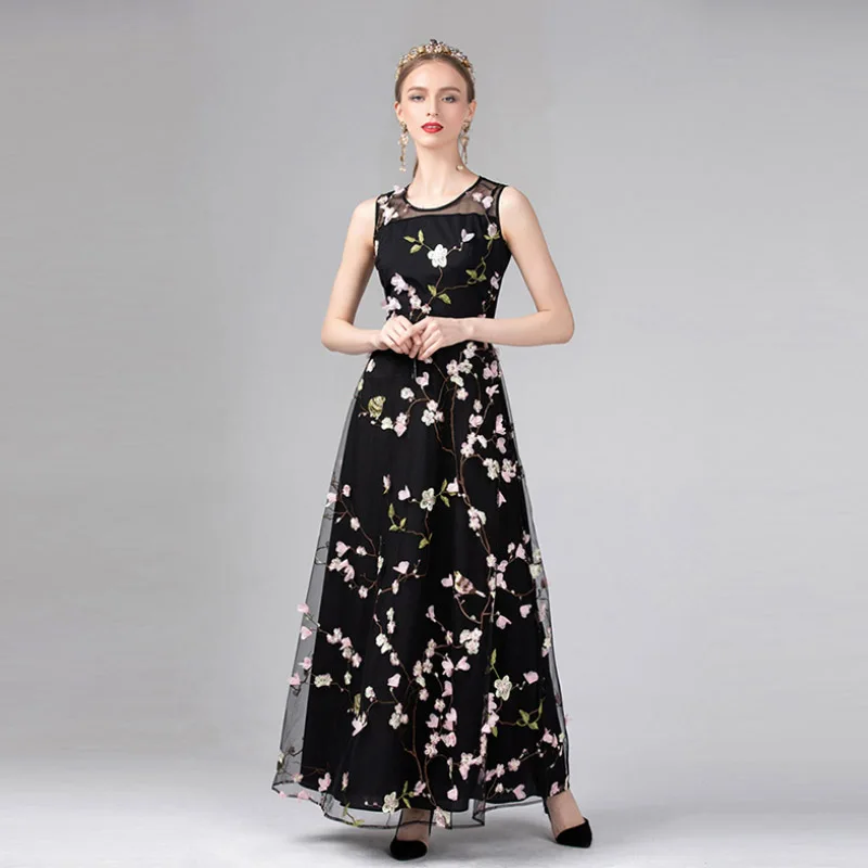 High Quality New Designer Women's Dress Elegant Heavy Work Embroidery Flowers Round Neck Amazing Sleeveless Belt Female Dresses
High Quality New Designer Women's Dress Elegant Heavy Work Embroidery Flowers Round Neck Amazing Sleeveless Belt Female Dresses