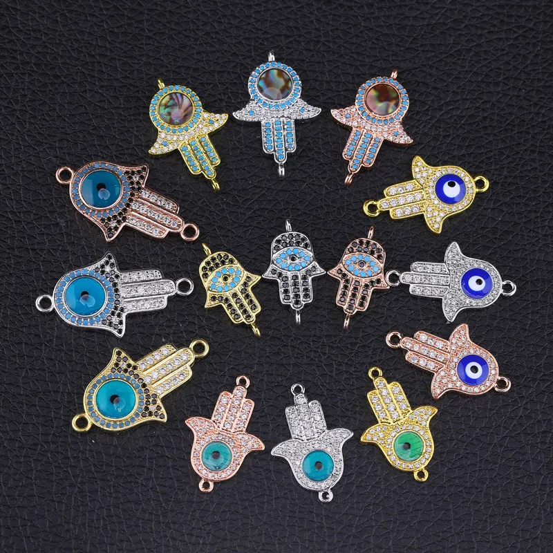 Новые Позолоченные/Серебристые разъемы Fatima Hamsa Hand Evil Blue Eye для браслетов DIY