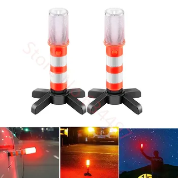 2pcs Magnetic Portable LED Emergency Roadside Flares Detachable Stand Beacon Safety Strobe Light Warning Signal Alert SOS Lamps