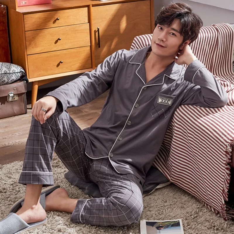 2019 Autumn Winter 100% Cotton Long Sleeve Pajama Sets for Men Casual Plaid Sleepwear Suit Male Homewear Loungewear Home Clothes
2019 Autumn Winter 100% Cotton Long Sleeve Pajama Sets for Men Casual Plaid Sleepwear Suit Male Homewear Loungewear Home Clothes