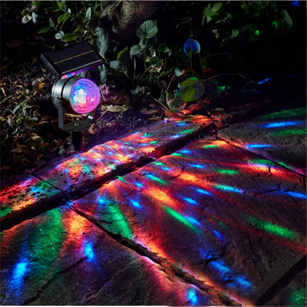 Светодиодный садовый светильник на солнечной батарее вращающийся цветной