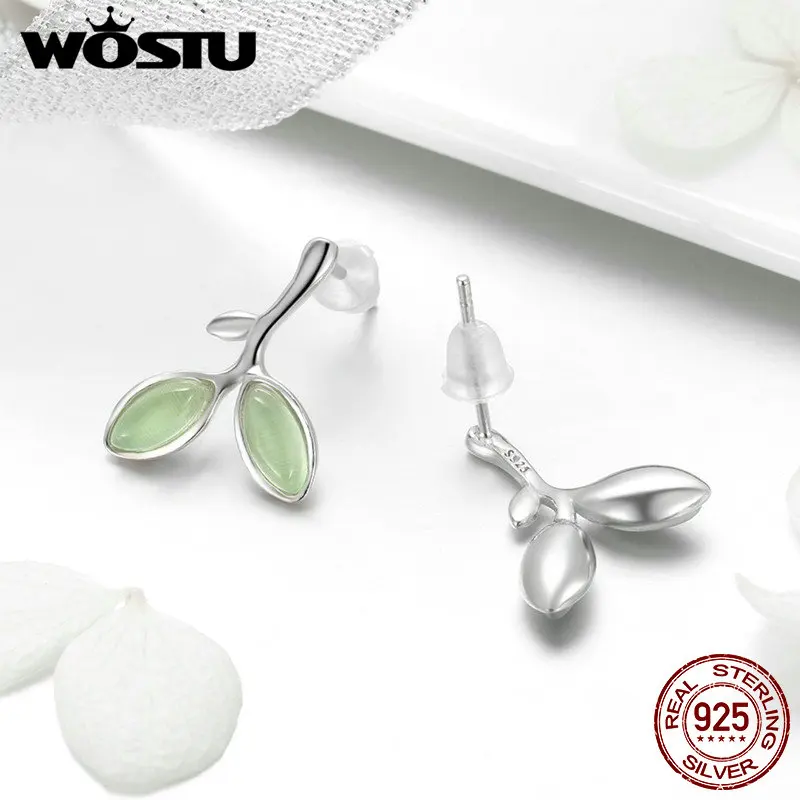 Лидер продаж WOSTU хит 100% Стерлинговое Серебро 925 пробы зеленые серьги-гвоздики для