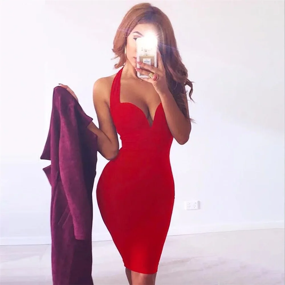 Hot Red V Neck Club Bandage Dress Halter Backless Bodycon Sexy Bodycon Dresses 2019 New
Hot Red V Neck Club Bandage Dress Halter Backless Bodycon Sexy Bodycon Dresses 2019 New