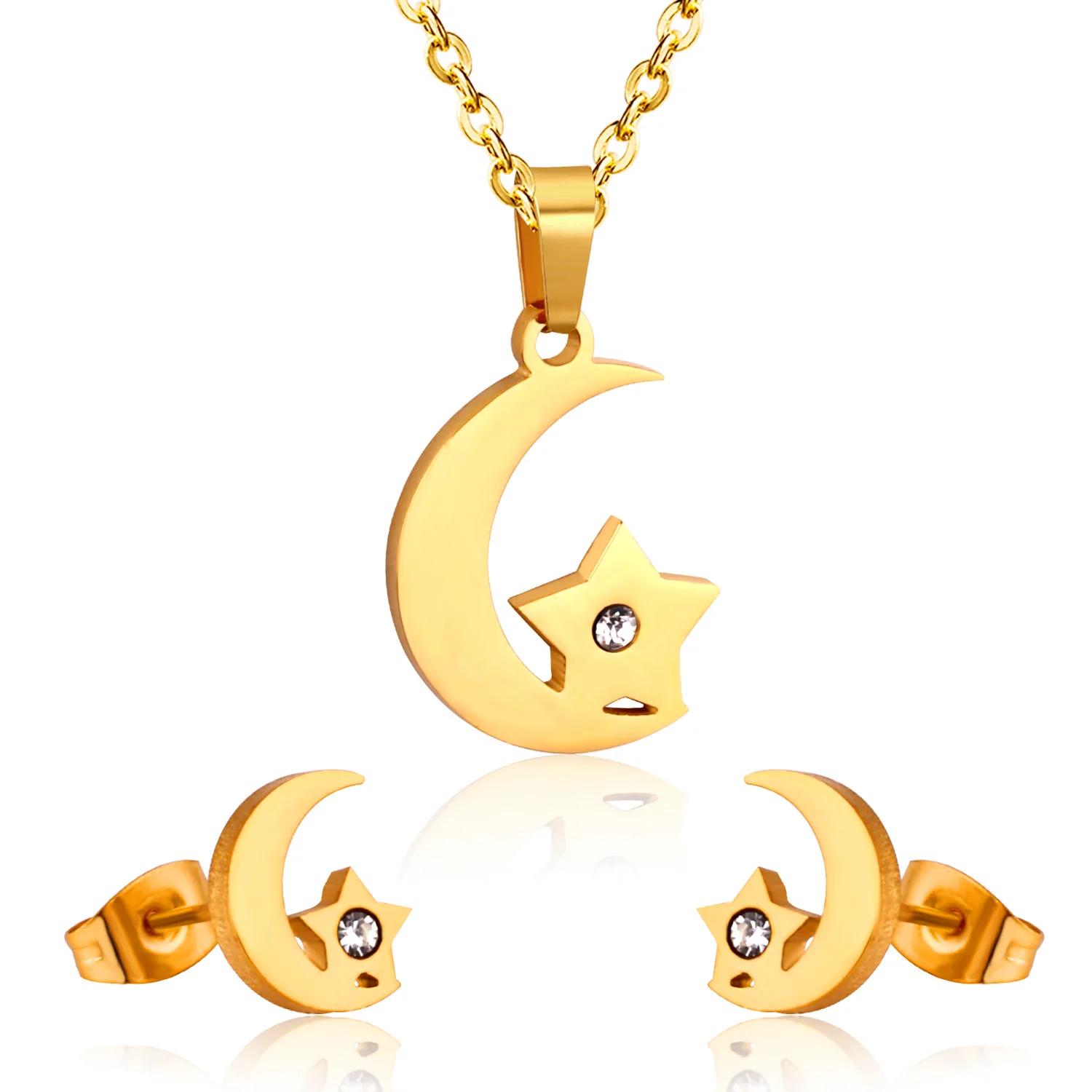 LUXUKISSKIDS Crystal Moon Star Necklace Earring Sets Stainless Steel Dubai Indian Wedding Gold Jewelry Set For Women Girls
LUXUKISSKIDS Crystal Moon Star Necklace Earring Sets Stainless Steel Dubai Indian Wedding Gold Jewelry Set For Women Girls