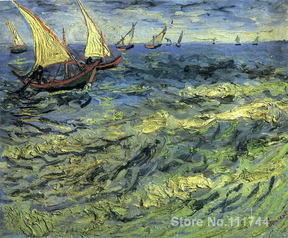 famous art for bedroom Fishing Boats at Sea Vincent Van Gogh paintings Hand painted High quality | Дом и сад