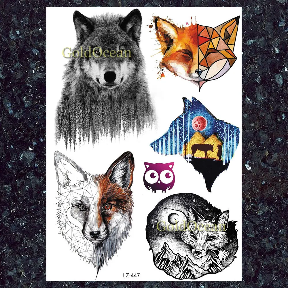 Наклейки для татуировок GoldOcean Flash Fox Wolf водонепроницаемые наклейки с имитацией