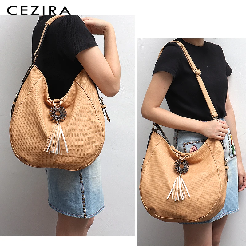 CEZIRA Women PU Leather Vegan Shoulder Bag Ladies Fashion Large Hobo Tassel Handbag Female Round Casual Daily Tote Crossbody Bag
CEZIRA Women PU Leather Vegan Shoulder Bag Ladies Fashion Large Hobo Tassel Handbag Female Round Casual Daily Tote Crossbody Bag