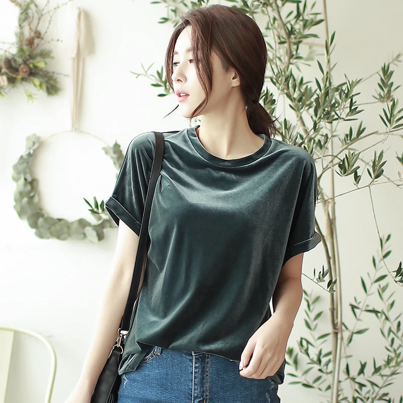Women's Summer Tops Short Sleeve Cotton Velvet T Shirt Women Green O Neck Casual Female Basic Tshirt Tees Work T-shirt Spring
Women's Summer Tops Short Sleeve Cotton Velvet T Shirt Women Green O Neck Casual Female Basic Tshirt Tees Work T-shirt Spring