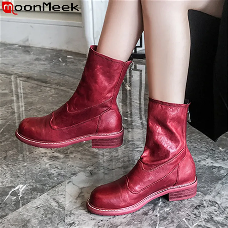 MoonMeek big size 34-42 fashion genuine leather boots round toe zip ankle boots for women low heels shoes autumn winter boots
MoonMeek big size 34-42 fashion genuine leather boots round toe zip ankle boots for women low heels shoes autumn winter boots
