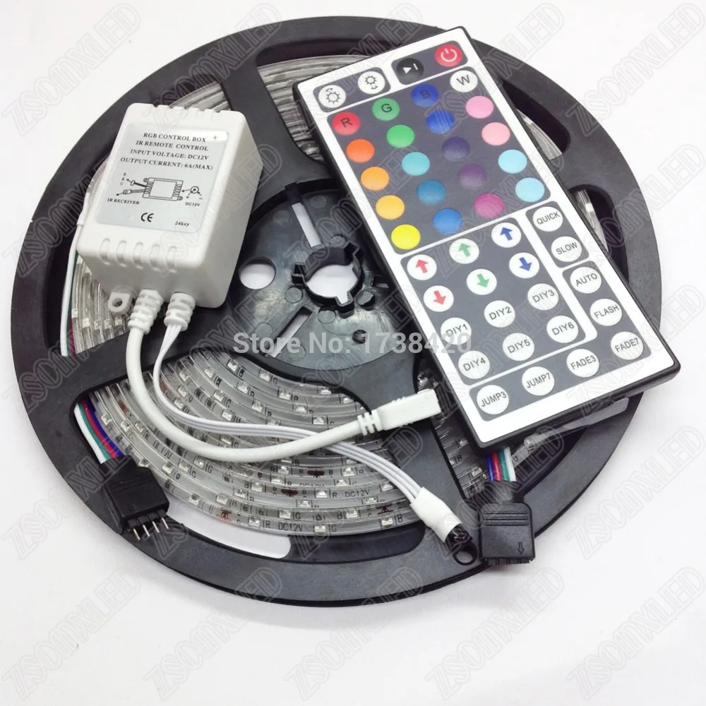 5m/set 60leds/m 3528 12V RGB Led strip IP65 Waterproof + 44keys IR Remote Controller flexible strip lighting outdoor
5m/set 60leds/m 3528 12V RGB Led strip IP65 Waterproof + 44keys IR Remote Controller flexible strip lighting outdoor