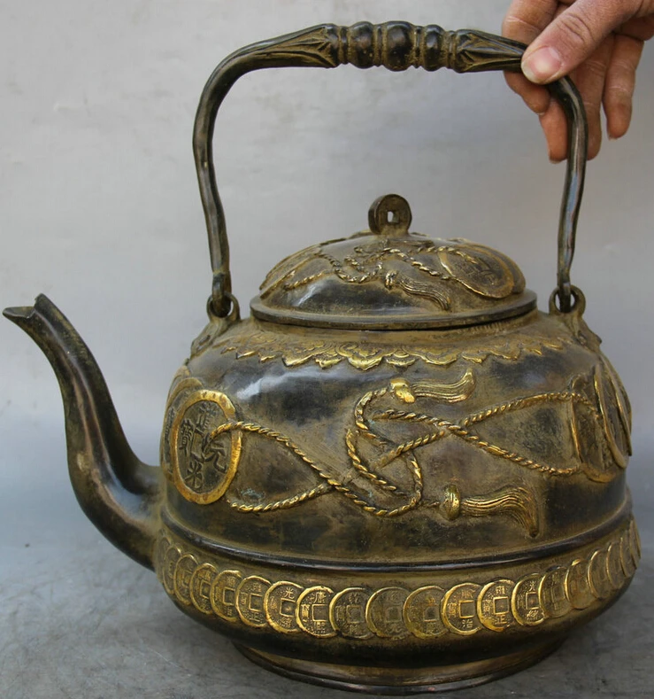 song voge gem S2239 13" Marked Chinese palace Bronze Gild Coin Money portable Wine Tea Pot Flagon
song voge gem S2239 13" Marked Chinese palace Bronze Gild Coin Money portable Wine Tea Pot Flagon