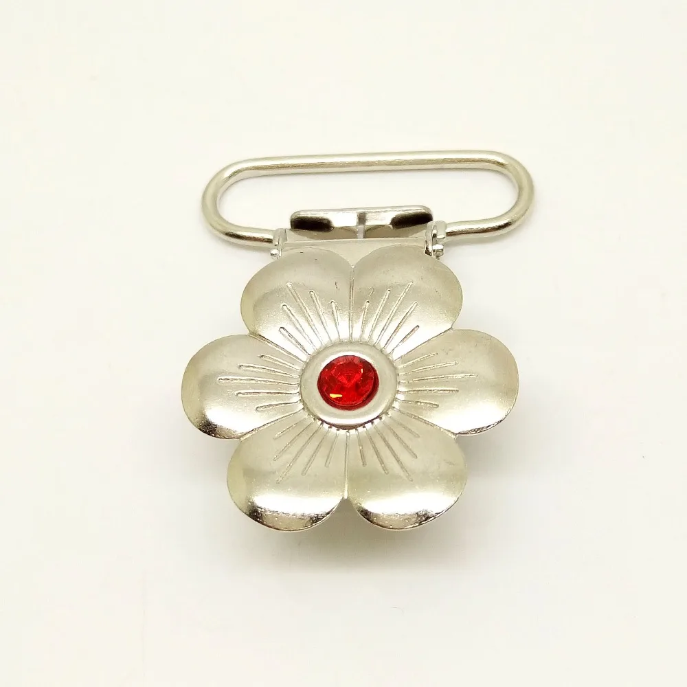 200pcs per lot metal suspender clips wholesale flower pacifier clips with red CZ stone
200pcs per lot metal suspender clips wholesale flower pacifier clips with red CZ stone