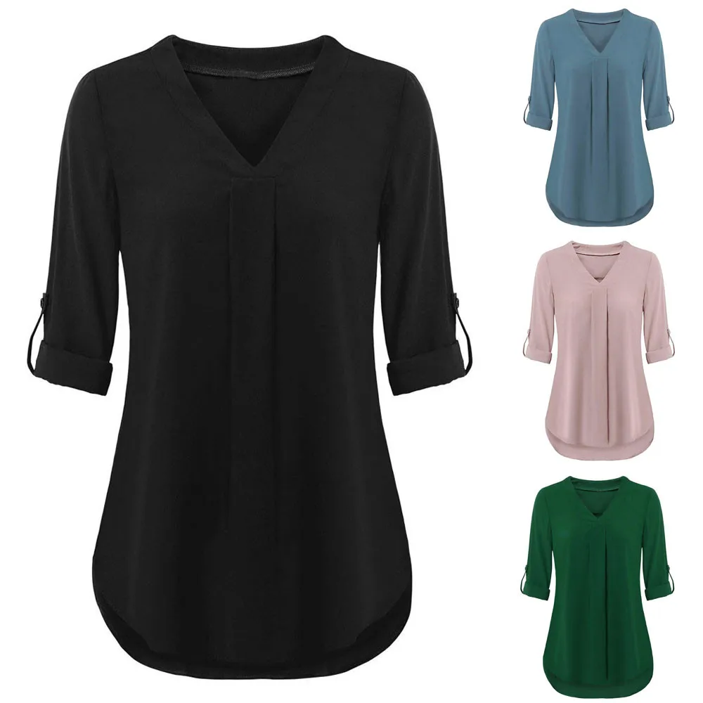 Women Blouses Summer Nice Half Sleeve Roll-Up Casual V Neck Button Layered Shirt Blouses Top Polyester
Women Blouses Summer Nice Half Sleeve Roll-Up Casual V Neck Button Layered Shirt Blouses Top Polyester