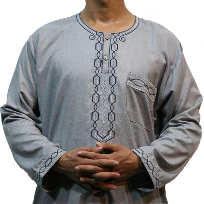2019 Men's Round Neck Long Sleeve Solid Saudi Arab Thobe Islamic Muslim Dubai Robe | Тематическая одежда и униформа