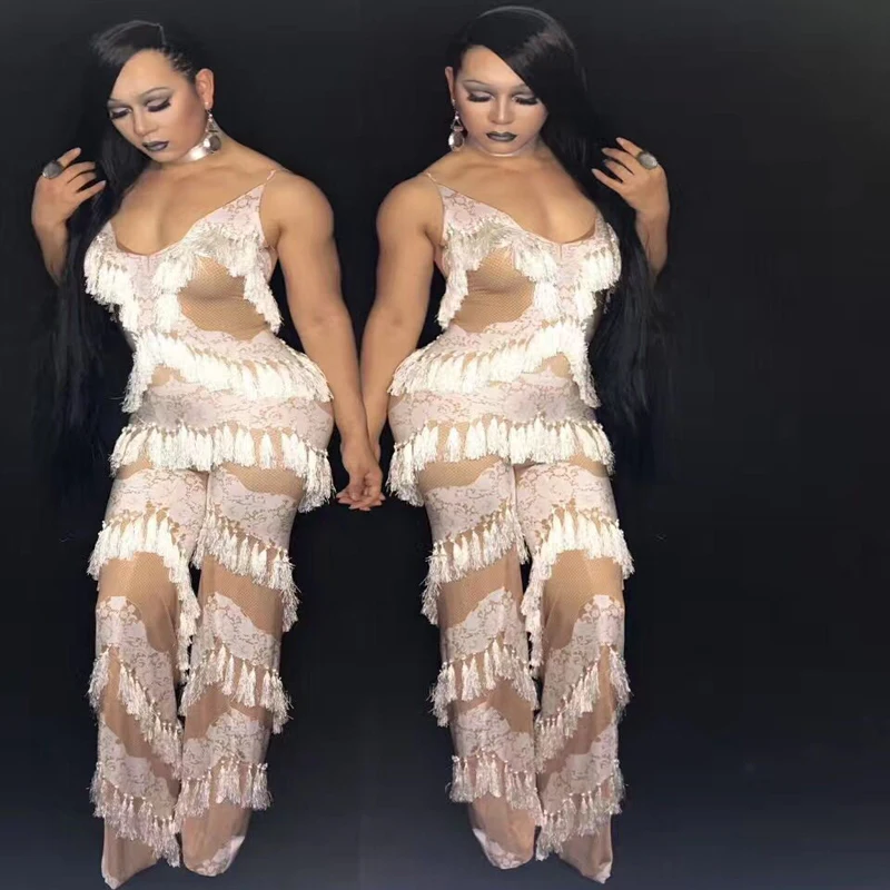 Women New Fashion White Tassel Sexy Jumpsuit Outfit Birthday Party Backless Bodysuit Nightclub Show Costume Female Evening Wear
Women New Fashion White Tassel Sexy Jumpsuit Outfit Birthday Party Backless Bodysuit Nightclub Show Costume Female Evening Wear