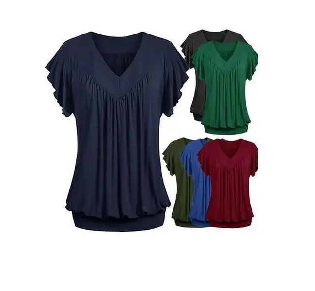 

Summer Fashion Women Crossover Deep V-Neck fold T-shirt Female High quality Batwing Sleeve Front Fold Tshirt Drape Top
