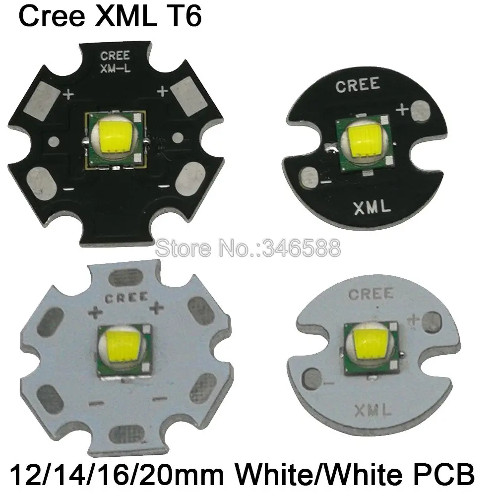 

10pcs CREE XML XM-L T6 10W Cool White High Power LED Emitter Diode with 12mm 14mm 16mm 20mm Black or White PCB for Flashlight