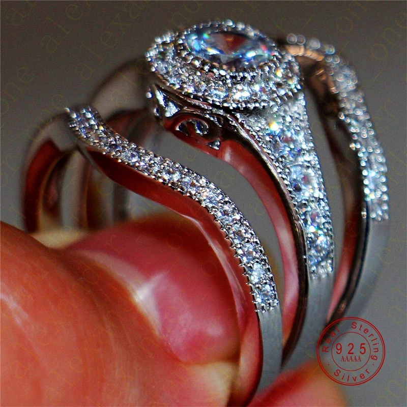 2019 New 3 pcs / Set Luxury Female White Round AAA Zircon Ring Fashion Silver Promise Engagement Rings For Women Jewelry | Украшения и