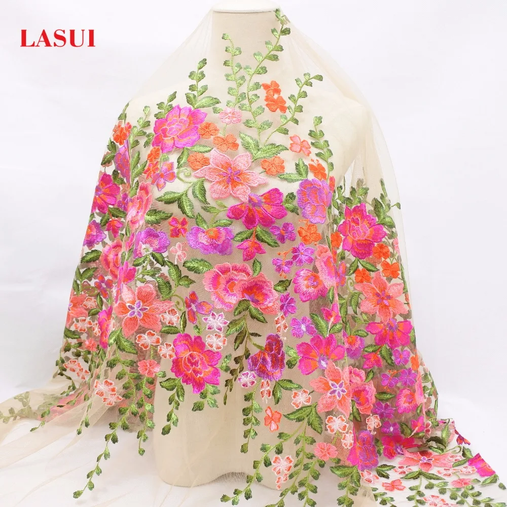Красивая яркая Цветочная вышитая ткань LASUI 1 ярд ширина 150 см дышащая для сделай