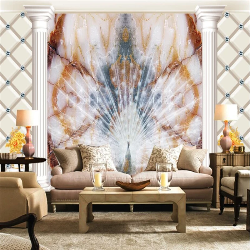 beibehang Wallpaper murals custom living room bedroom high-grade soft package marble peacock open mural background home decor
beibehang Wallpaper murals custom living room bedroom high-grade soft package marble peacock open mural background home decor