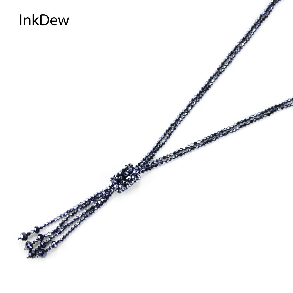 

INKDEW Strand Beads Necklace Multicolor Handmade Threading Crystal Long Necklace With Tassel Sweater Chain for Women Gift