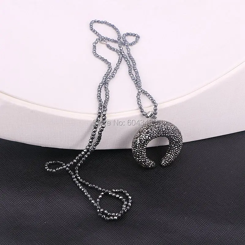 5 Strands Pave crystal rhinestone Gold / Black Double horn pendant bead necklace hematite chain necklace
5 Strands Pave crystal rhinestone Gold / Black Double horn pendant bead necklace hematite chain necklace