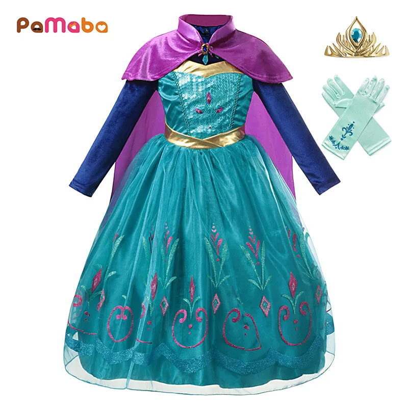 PaMaBa/классическое платье принцессы с коронация Эльзы для девочек карнавальный
