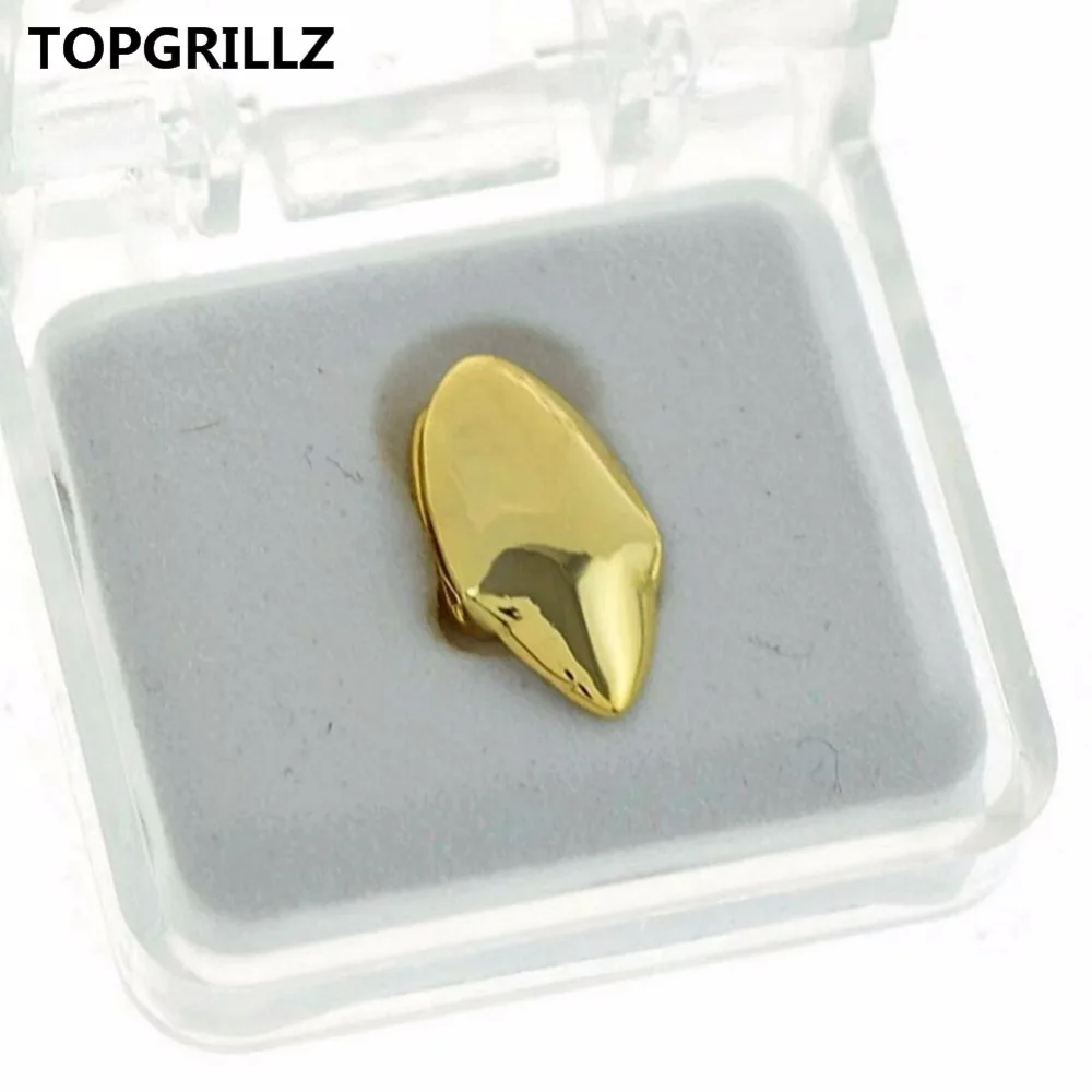 

TOPGRILLZ Vampire Fang Single Cap Gold Tone Canine Tooth Grills Fangs Dracula Teeth Grillz,Gift