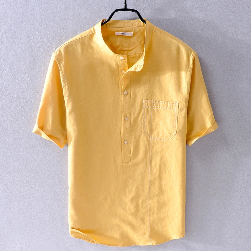 New style summer short sleeve shirt men brand casual yellow shirt mens linen and cotton shirts for men solid chemise camisa
New style summer short sleeve shirt men brand casual yellow shirt mens linen and cotton shirts for men solid chemise camisa