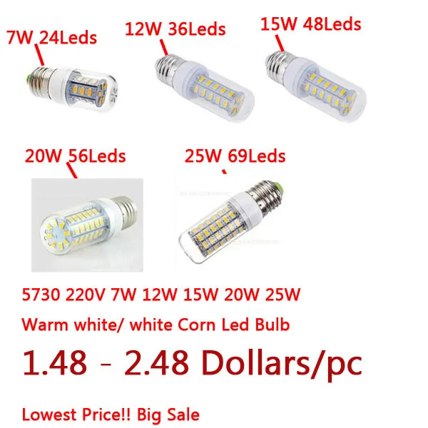1PCS/Lot Free Shipping E27 Led Lamps 5730 220V 7W 12W 15W 18W 20W LED Lights Corn Led Bulb Christmas Lighting White/Warm White
1PCS/Lot Free Shipping E27 Led Lamps 5730 220V 7W 12W 15W 18W 20W LED Lights Corn Led Bulb Christmas Lighting White/Warm White