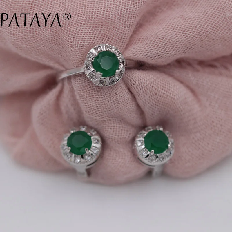 Новое поступление зеленые круглые серьги PATAYA Женский комплект колец романтичные