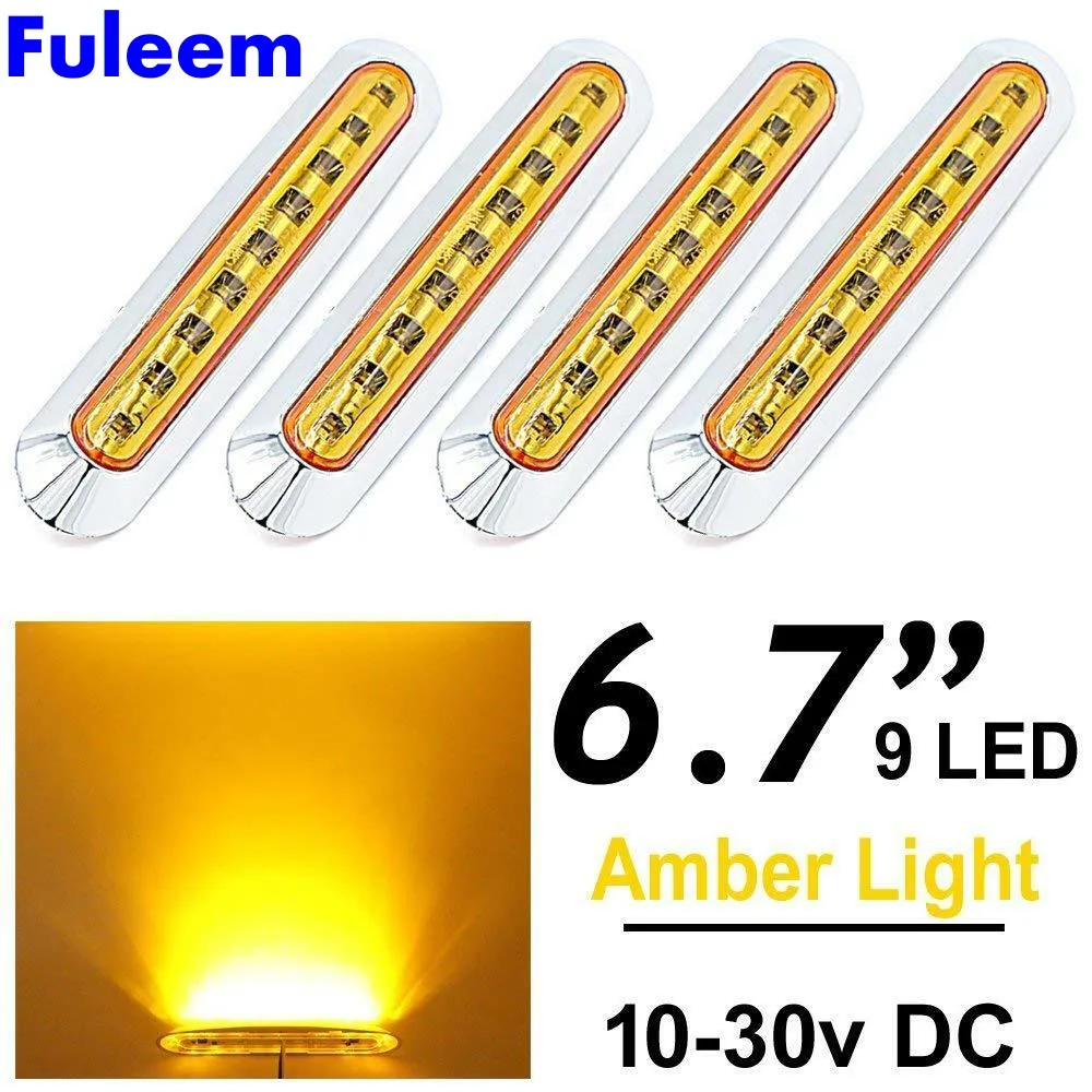 Fuleem 4 шт. 9LED Хромированные Кольца LED Янтарный боковой маркер грузовик прицеп