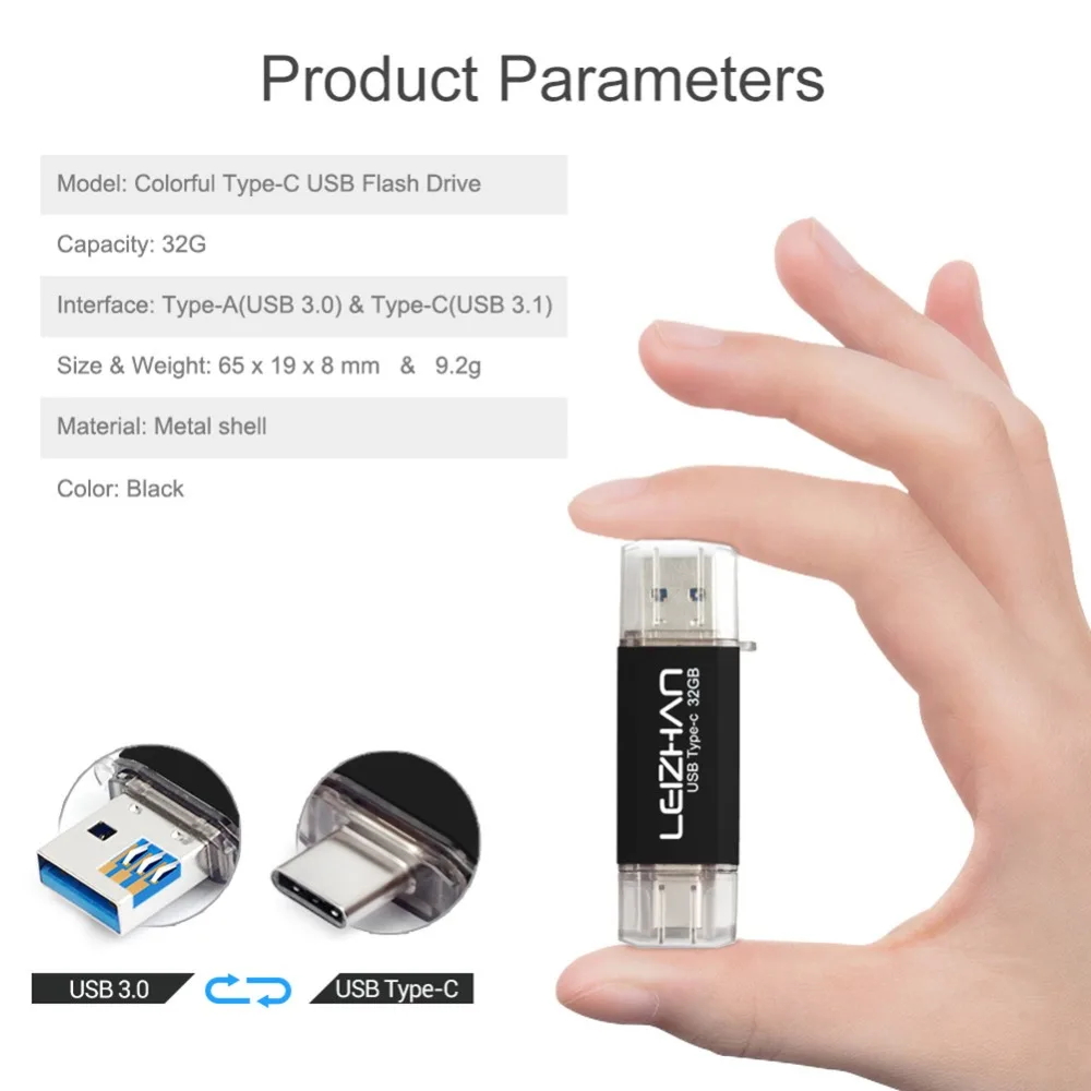 LEIZHAN USB C Flash Drive 256GB 128GB 64GB 32GB 16GB USB 3.0 Pendrive photo stick for android phone TYPE-C memory stick tipo c
LEIZHAN USB C Flash Drive 256GB 128GB 64GB 32GB 16GB USB 3.0 Pendrive photo stick for android phone TYPE-C memory stick tipo c