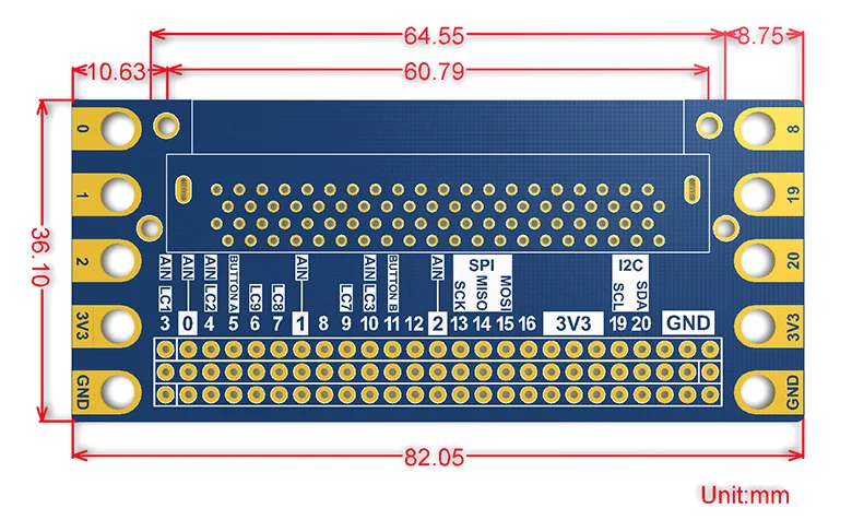 Edge connector expansion board for micro:bit, breakout the I/O pins to 2.54mm pitch pinheader interface
Edge connector expansion board for micro:bit, breakout the I/O pins to 2.54mm pitch pinheader interface