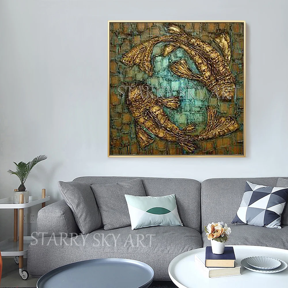 Special Design Thick Oil Paint Abstract Fishes Oil Painting on Canvas Modern Wall Art Double Fishes Picture for Wall Decoration
Special Design Thick Oil Paint Abstract Fishes Oil Painting on Canvas Modern Wall Art Double Fishes Picture for Wall Decoration