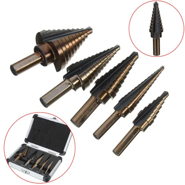 Woodworking Ferramentas Marcenaria Taladro 5pcs Hss Cobalt Multiple Hole 50 Sizes Step Drill Bits Set Kit With Aluminum Case
Woodworking Ferramentas Marcenaria Taladro 5pcs Hss Cobalt Multiple Hole 50 Sizes Step Drill Bits Set Kit With Aluminum Case