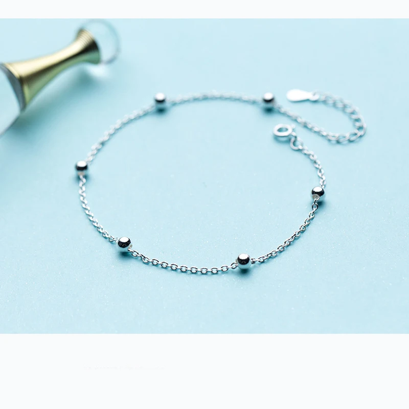 Pretty Cute Polish Bead Link Chain 925 Sterling Silver Ankle Bracelets For Women Foot Anklet Sterling-silver-jewelry | Украшения и