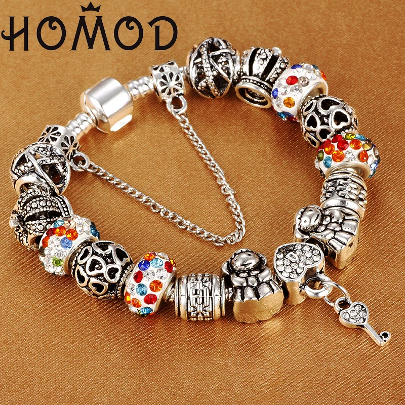 HOMOD Authentic Silver Plated Crown Beads Key Crystal Heart Charm Bracelet Fits Brand Bracelet For Women DIY Jewelry
HOMOD Authentic Silver Plated Crown Beads Key Crystal Heart Charm Bracelet Fits Brand Bracelet For Women DIY Jewelry