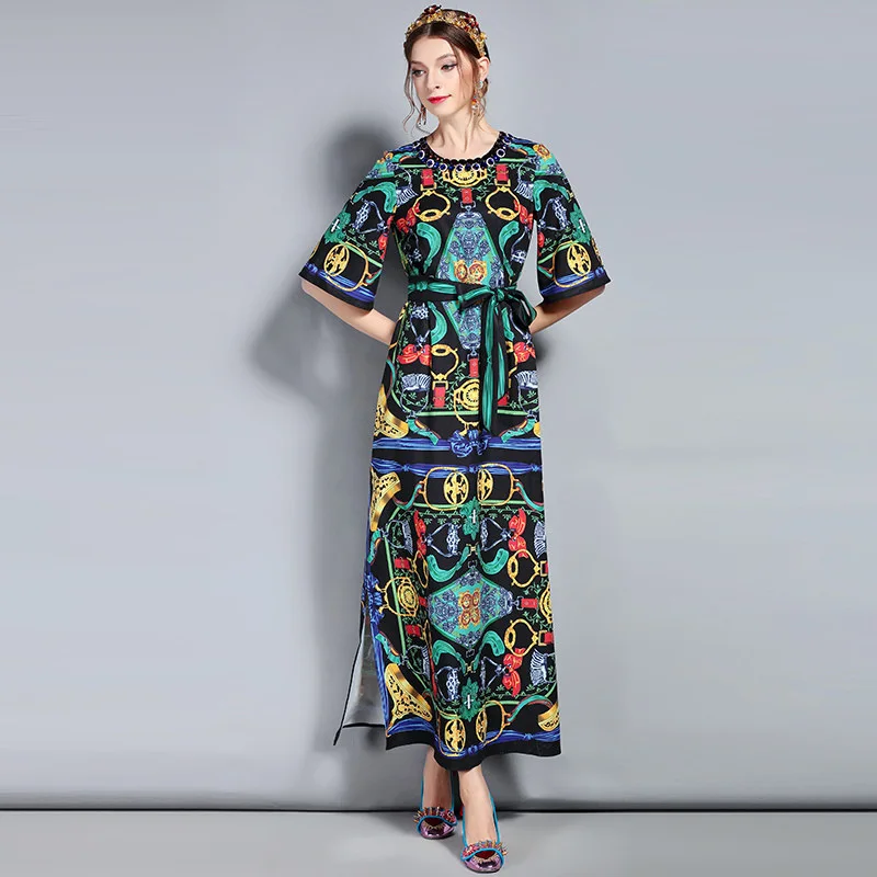 2018 Runway Lxury Модельер Тонкий повседневные платья Для женщин летнее платье макси в