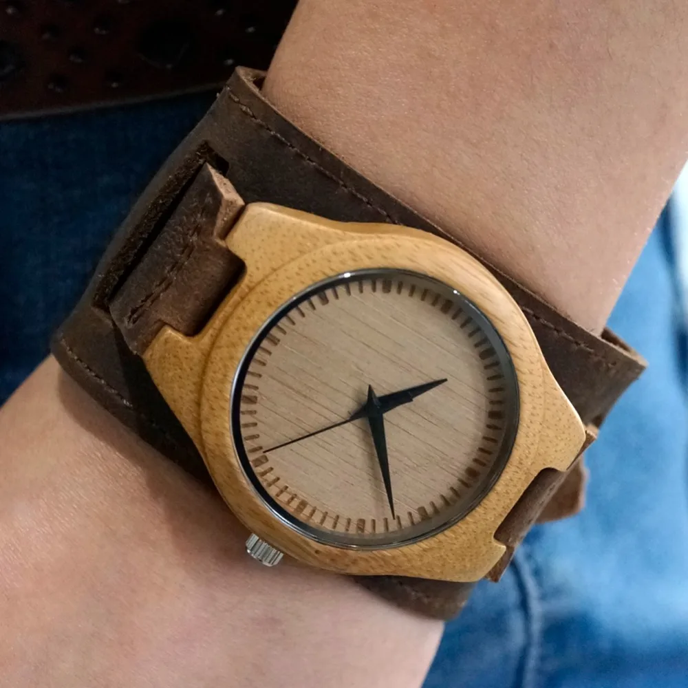 BOBO BIRD Men Watch Natural Bamboo Japanese Quartz Wooden Dial Wide Genuine Leather Band Wrist Watch Brown With Gift Box
BOBO BIRD Men Watch Natural Bamboo Japanese Quartz Wooden Dial Wide Genuine Leather Band Wrist Watch Brown With Gift Box
