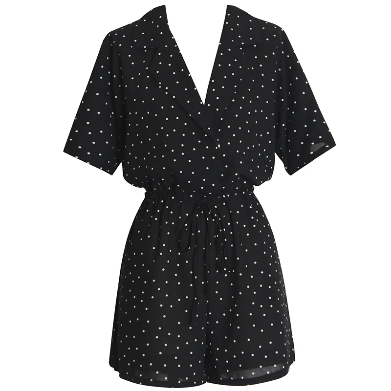 PERHAPS U Black White Polka Dot Turn Down Collar Short Sleeve Playsuit Casual Summer J0004
PERHAPS U Black White Polka Dot Turn Down Collar Short Sleeve Playsuit Casual Summer J0004