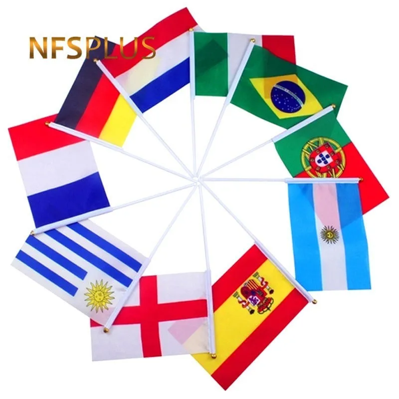 

Hand Waving National Flag 14x21cm Russia USA UK France Netherlands Israel Spain EU Handheld Flags With Plastic Flagpoles