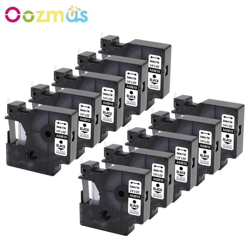 Oozmas 10 шт./партия для принтера Dymo 43610 D1 6 мм пластиковые ленты этикеток черные на
