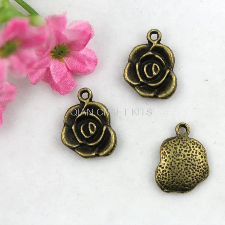 

12pcs rose antique bronze zinc alloy pendent charm drops supply for handicraft jewelry accessory 17*13mm