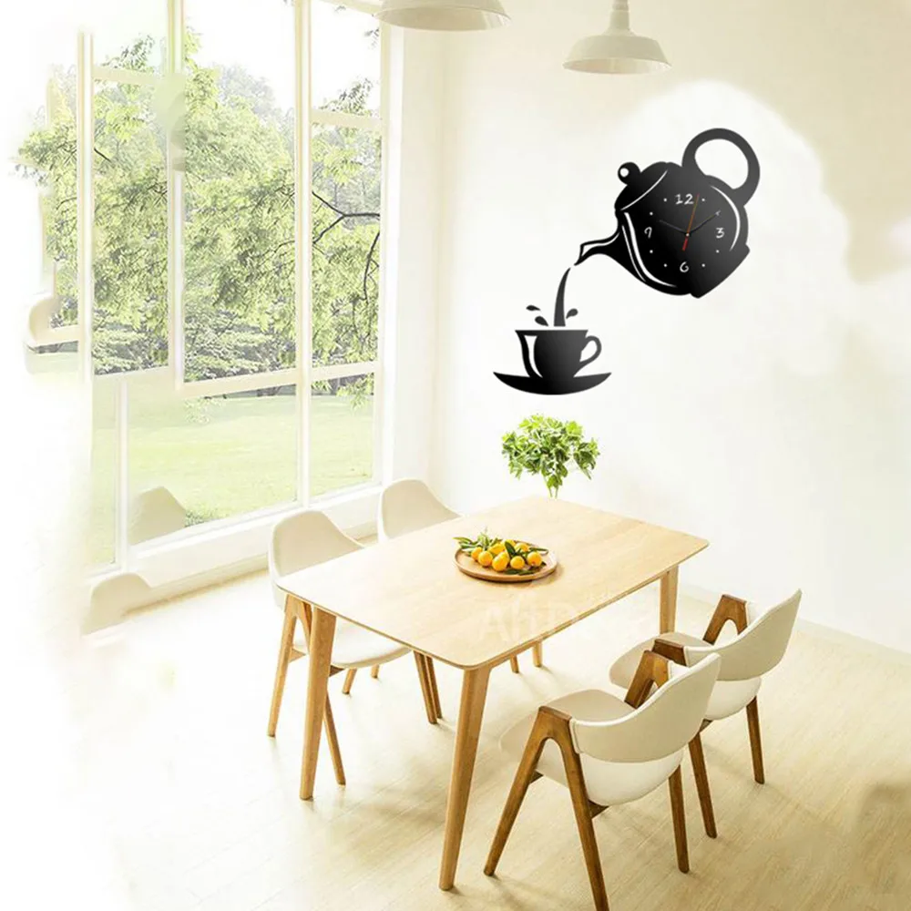 Creative DIY Acrylic Coffee Cup Teapot 3D Wall Clock Decorative Ktchen Living Room Dining Home Decor | Дом и сад