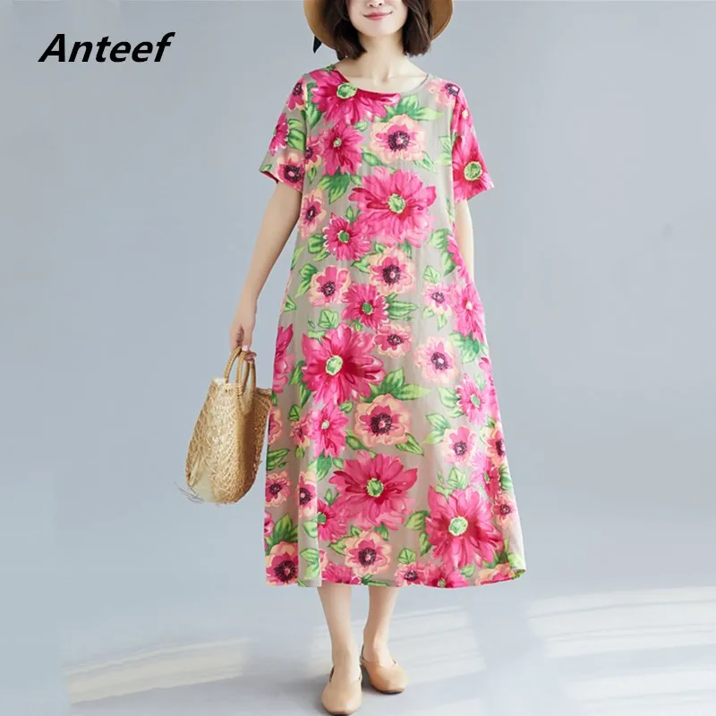 short sleeve cotton linen vintage floral dresses for women casual loose long summer dress elegant clothes 2021
short sleeve cotton linen vintage floral dresses for women casual loose long summer dress elegant clothes 2021