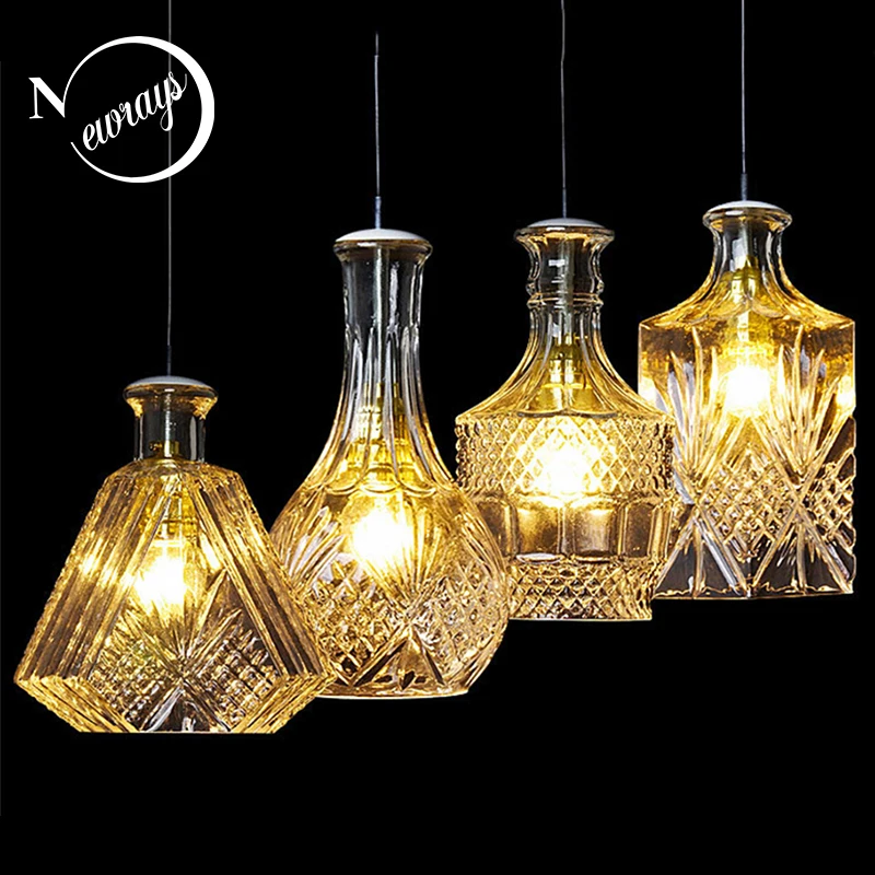 Modern personality E27 glass hanging lights wine bottle engraved pendant lamps for dining room living room restaurant cafe bar
Modern personality E27 glass hanging lights wine bottle engraved pendant lamps for dining room living room restaurant cafe bar