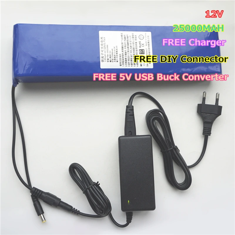 12V 25000MAH 25AH Lithium ion li-ion Rechargeable Batteries for Power Bank with Free Charger,5V USB Buck Converter,DIY Connector
12V 25000MAH 25AH Lithium ion li-ion Rechargeable Batteries for Power Bank with Free Charger,5V USB Buck Converter,DIY Connector